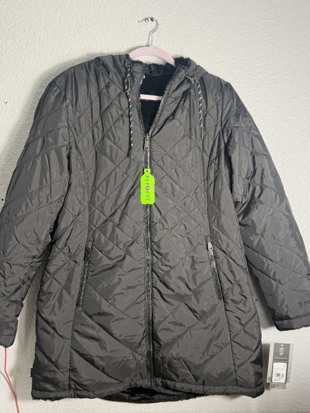 Free Country Cloud Lite Reversible Faux Fur Puffer Jacket Black Women's L NWT